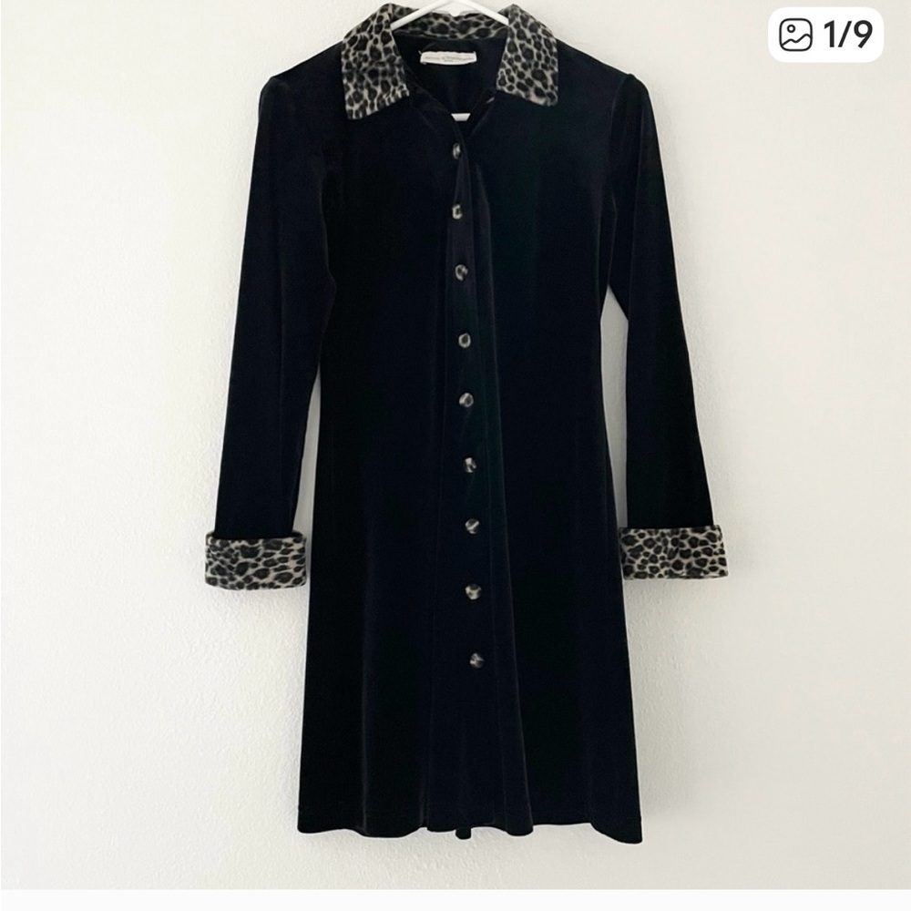 Petite Sophisticate Black Velvet Dress with Animal Print Accents